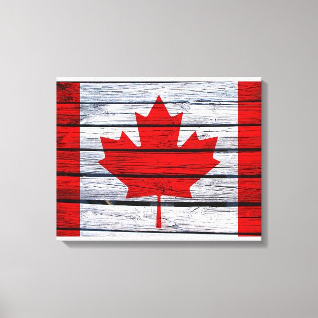 Canadian Flagga Rustic Wood Canvastryck (Framsida)