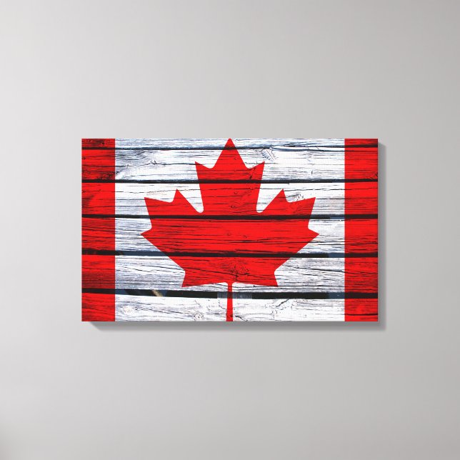 Canadian Flagga Rustic Wood Canvastryck (Framsida)