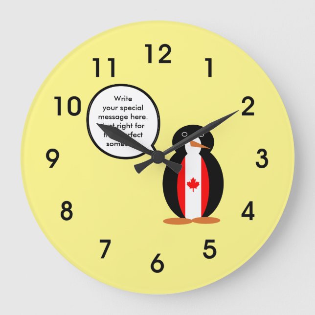 Canadian Flagga Talking Penguin Stor Klocka (Framsida)