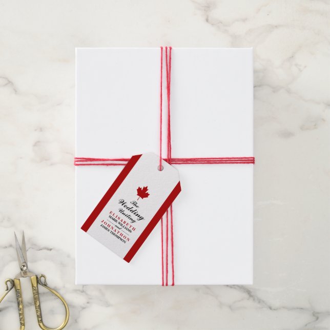 Canadian Flagga Wedding Favor Presentetikett (Med Snöre)