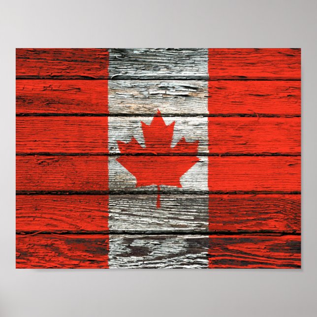 Canadian Flagga with Rough Wood Grain Effect Poster (Framsidan)