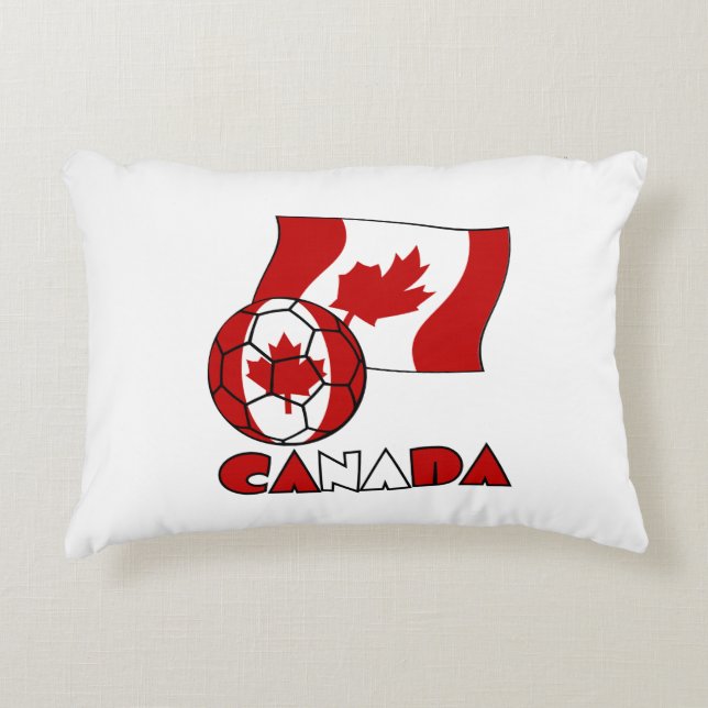 Canadian Flagga with Soccer Ball Prydnadskudde (Framsidan)