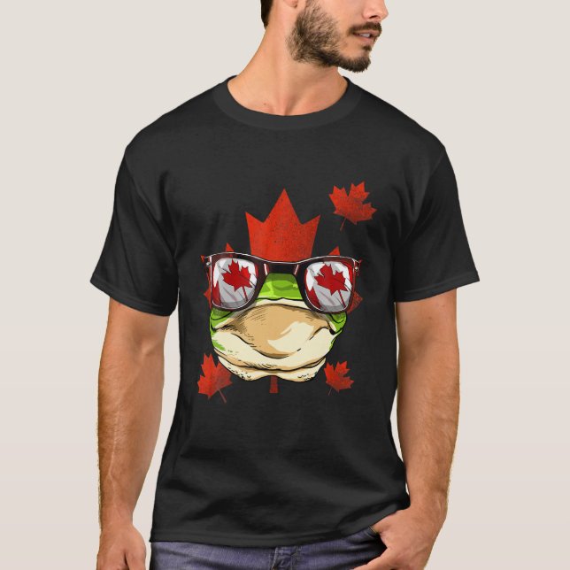 Canadian Frog Maple Träd Löv Canada Flagga Animal  T Shirt (Framsida)