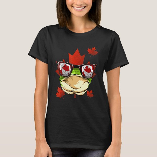 Canadian Frog Maple Träd Löv Canada Flagga Animal  T Shirt (Framsida)