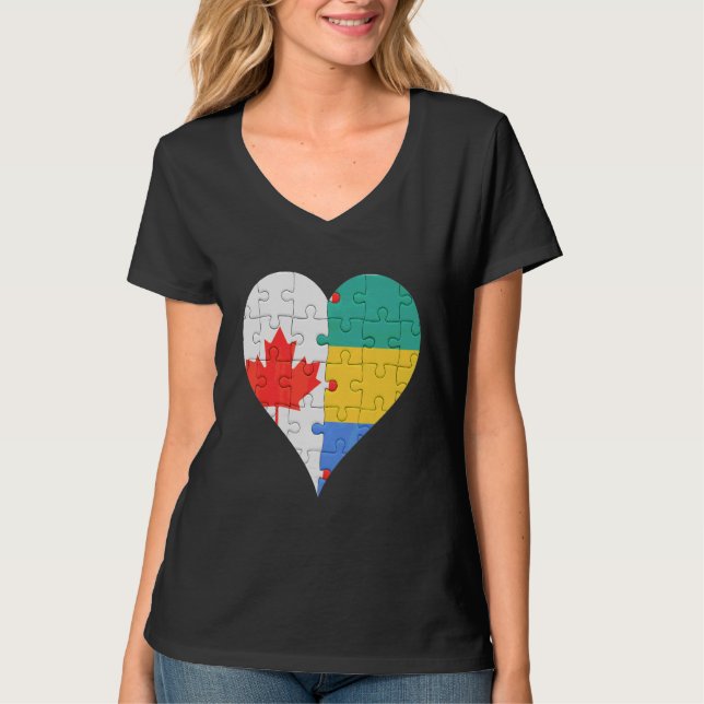 Canadian Gabonese Flagga Heart T Shirt (Framsida)