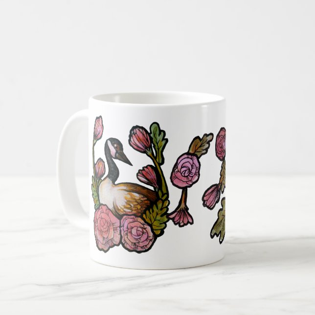 Canadian Goose Canada Geese Rosa Blommigt Art Kaffemugg (Framsida vänster)