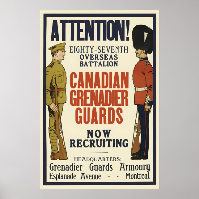 Canadian Grenadier Guards WWI Recruitment Poster (Framsidan)