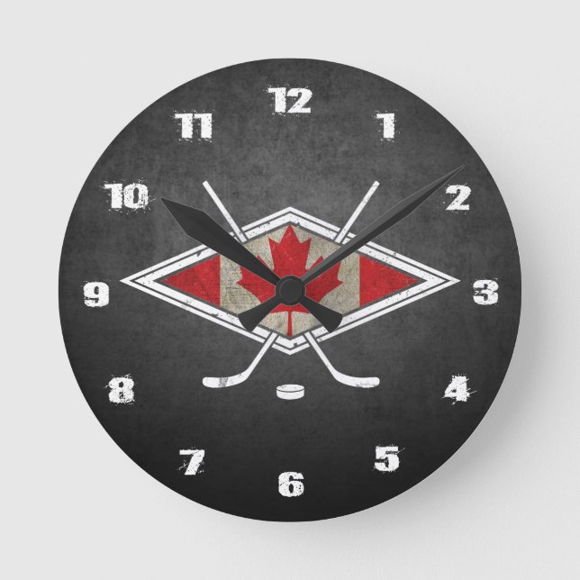 Canadian Hockey Logotyp Flagga Round Clock Rund Klocka (Framsida)