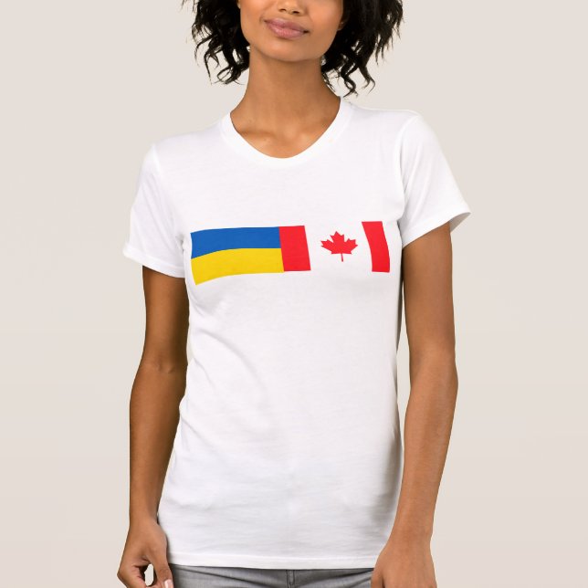 Canadian I stand with Ukraine. CAN & UKR flags. T Shirt (Framsida)