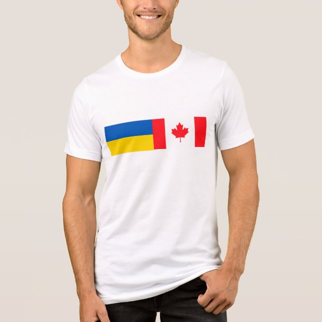 Canadian I stand with Ukraine. CAN & UKR flags. T Shirt (Framsida)