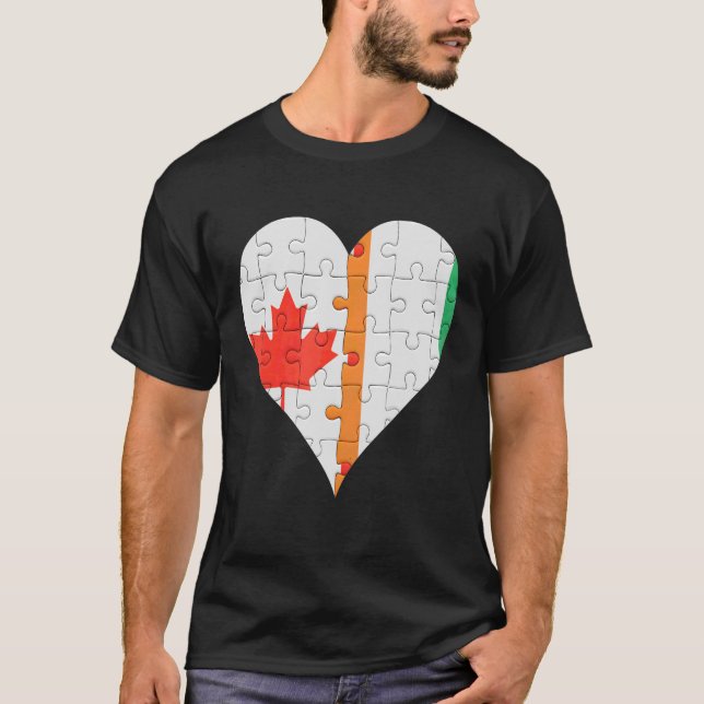 Canadian Ivorian Flag Heart T Shirt (Framsida)