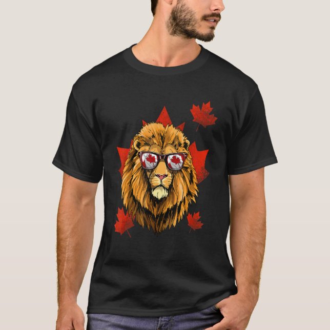 Canadian Lejon Maple Träd Löv Canada Flagga L T Shirt (Framsida)