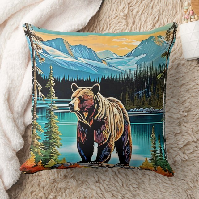 Canadian Majestic Mountain Bear Design Kudde (Filt)