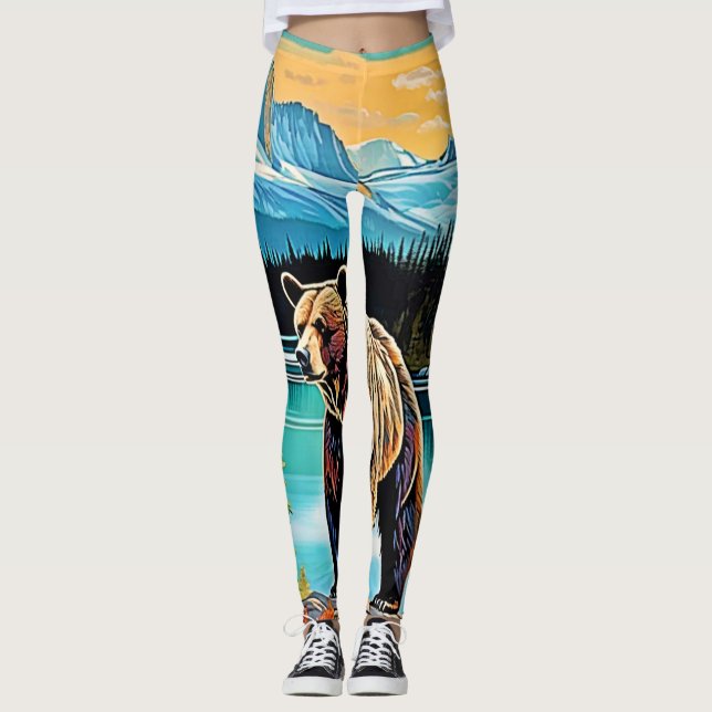 Canadian Majestic Mountain Bear Design Leggings (Framsida)