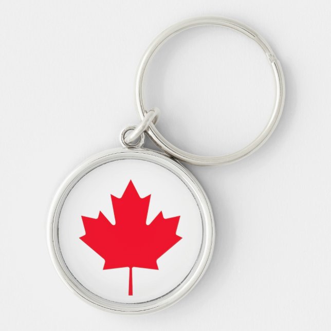 Canadian Maple Leaf Rund Silverfärgad Nyckelring (Framsidan)