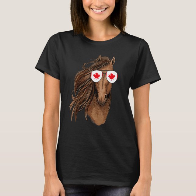 Canadian Maple Löv Horse Sunglasses Canada Flagga T Shirt (Framsida)