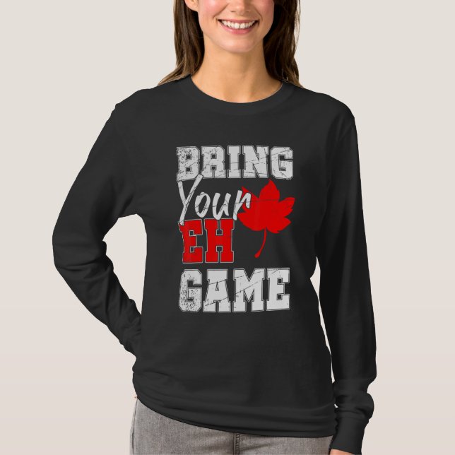Canadian Maple Löv Land Eh Game Canada T Shirt (Framsida)