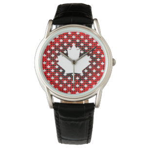 Canadian Maple Löv med Dot Mönster Background Armbandsur