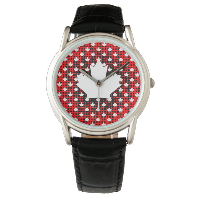 Canadian Maple Löv med Dot Mönster Background Armbandsur (Framsida)