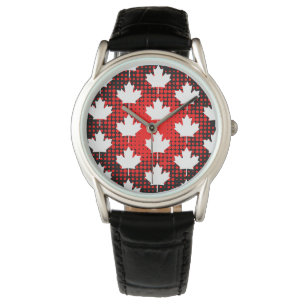 Canadian Maple Löv med Dot Mönster Background Armbandsur