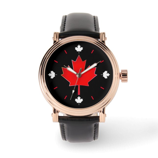Canadian Maple Löv på Black Armbandsur (Framsida)