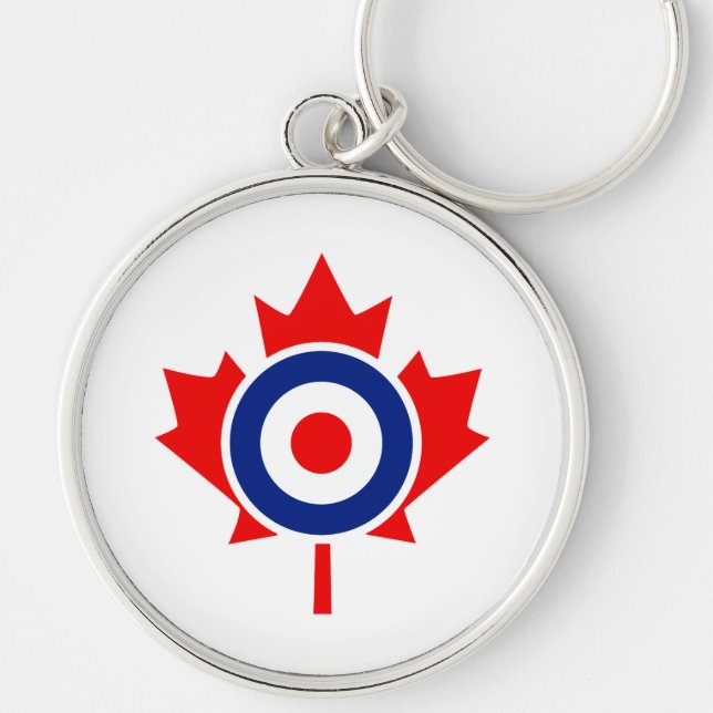 Canadian Maple Löv Roundel Graphic Rund Silverfärgad Nyckelring (Framsidan)