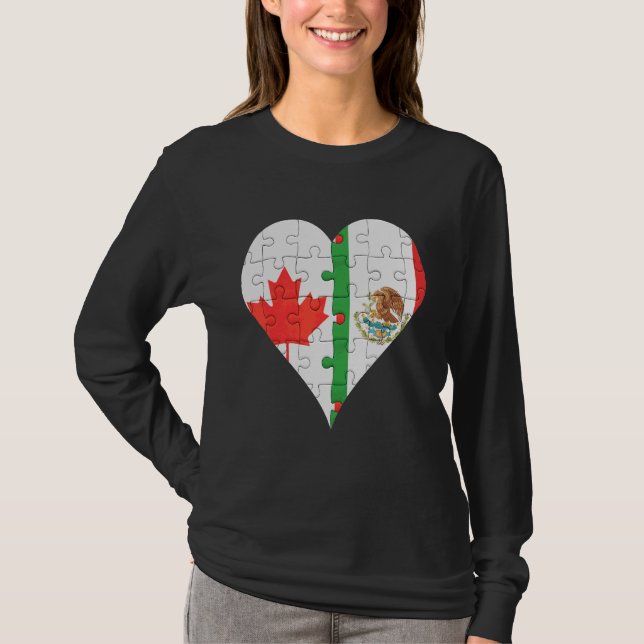 Canadian Mexican Flagga Heart T Shirt (Framsida)