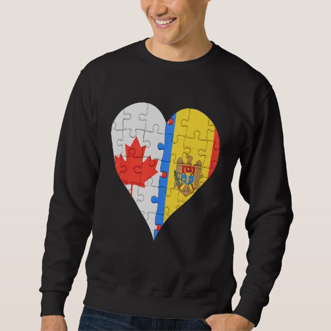 Canadian Moldovan Flagga Heart Lång Ärmad Tröja (Framsida)
