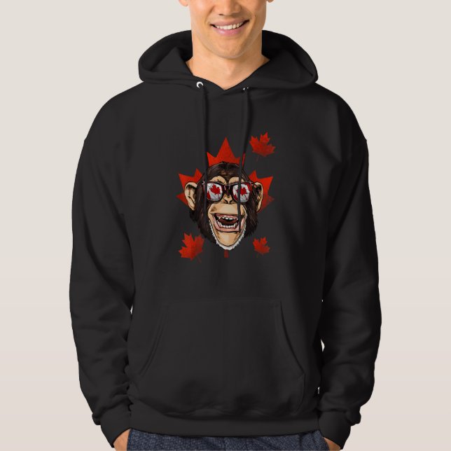 Canadian Monkey Maple Löv Patriotic Canada Flagga Hoodie (Framsida)