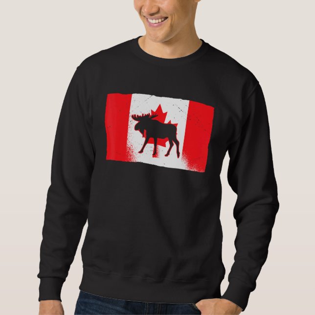 Canadian Moose Canada Day Maple Löv Proud Canuck Lång Ärmad Tröja (Framsida)