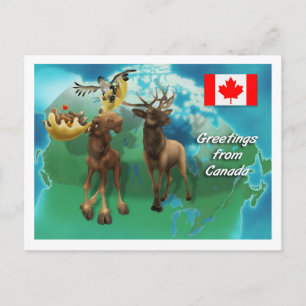 Canadian Moose Elk Beaver och Goose Vykort