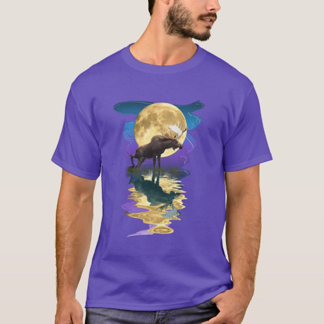 Canadian Moose & Måne Wildlife Art Shirt Tee (Framsida)