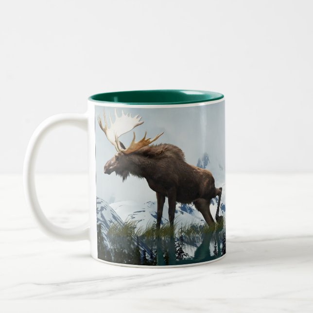 Canadian Moose & Mountains Wildlife Nature Två-Tonad Mugg (Vänster)
