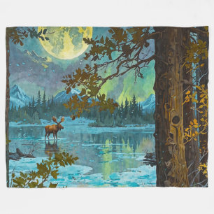 Canadian Moose & Winter Måne Fleecefilt