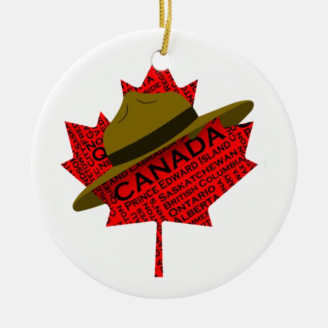 Canadian Mountie Hat på Red Maple Löv Julgransprydnad Keramik (Framsidan)