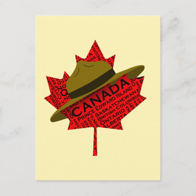 Canadian Mountie Hat på Red Maple Löv Vykort (Framsida)