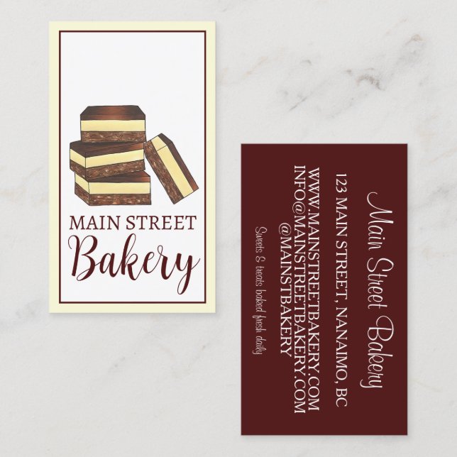 Canadian Nanaimo Pub BC Canada Bakery Dessert Food Visitkort (Fram/baksida)