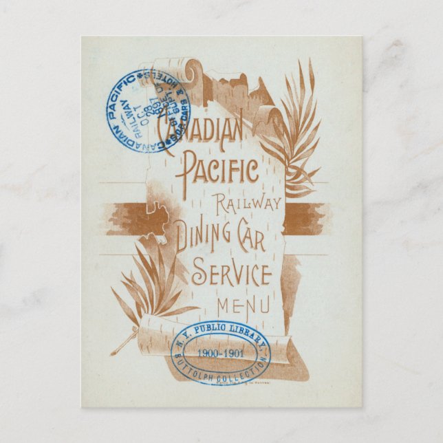 Canadian Pacific Railway Dining Car Menu 1897 Vykort (Framsida)
