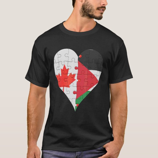 Canadian Palestinian Flag Heart T Shirt (Framsida)