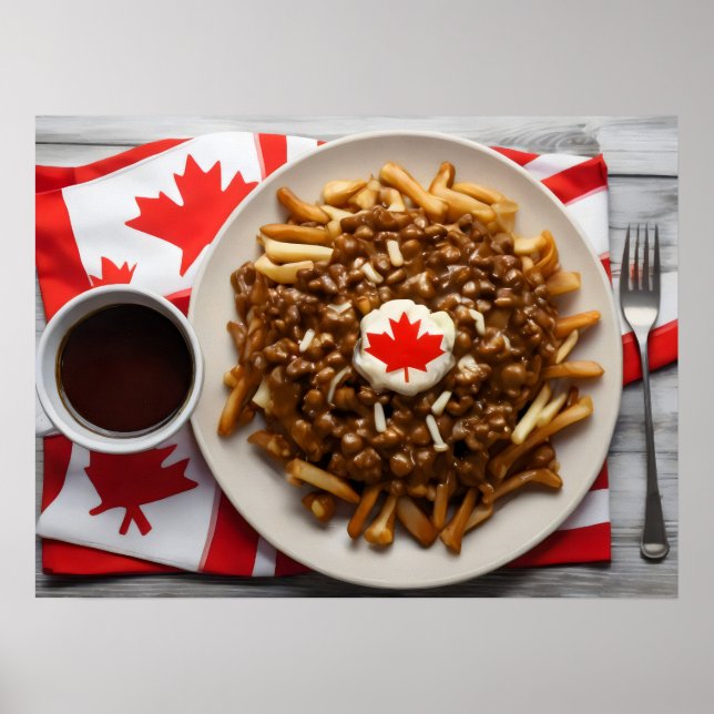 Canadian Poutine med kopp på kaffe Poster (Framsidan)