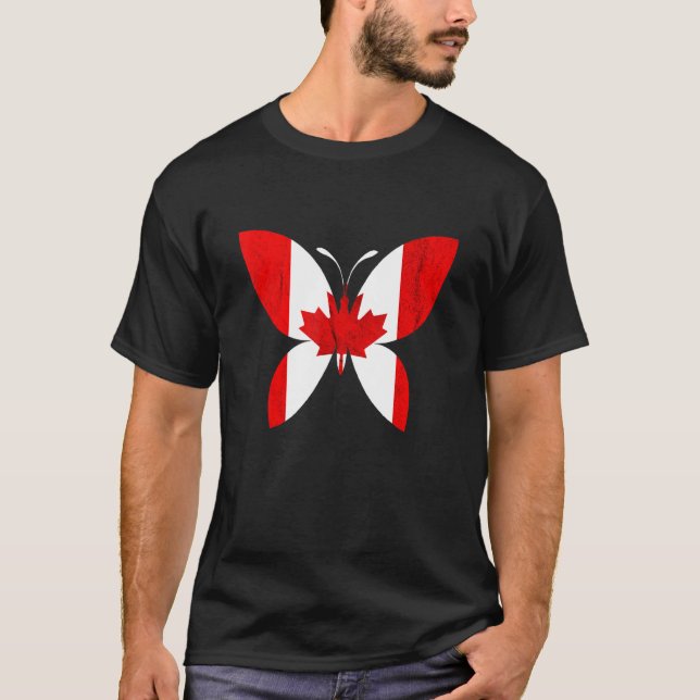 Canadian Pride Butterfly Maple Leaf Canadian Flag  T Shirt (Framsida)
