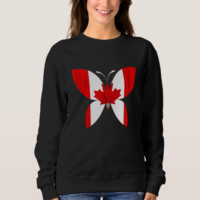Canadian Pride Butterfly Maple Leaf Canadian Flag  T Shirt (Framsida)