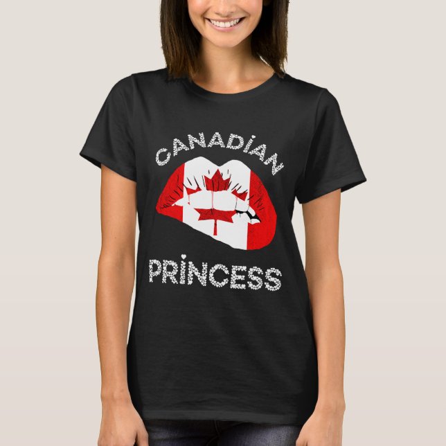 Canadian Princess Läppar Maple Löv Canadian Flagga T Shirt (Framsida)
