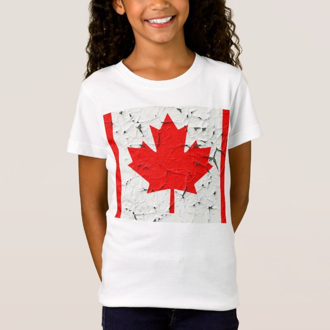 Canadian Red Maple Löv CANADA Peeling Paint stil Tee Shirt (Framsida)