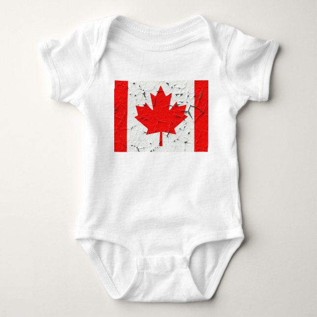 Canadian Red Maple Löv CANADA Peeling Paint stil Tee Shirt (Framsida)