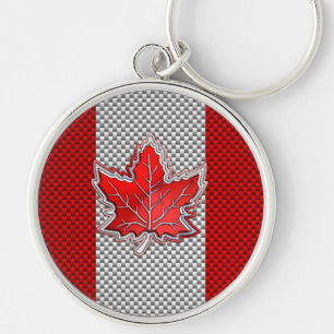 Canadian Red Maple Löv Carbon Fiber retro stil Rund Silverfärgad Nyckelring