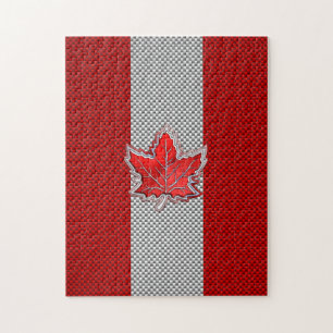Canadian Red Maple Löv on Carbon Fiber Print Pussel