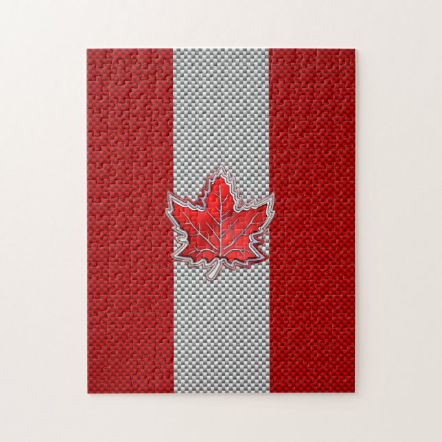 Canadian Red Maple Löv on Carbon Fiber Print Pussel (Vertikal)