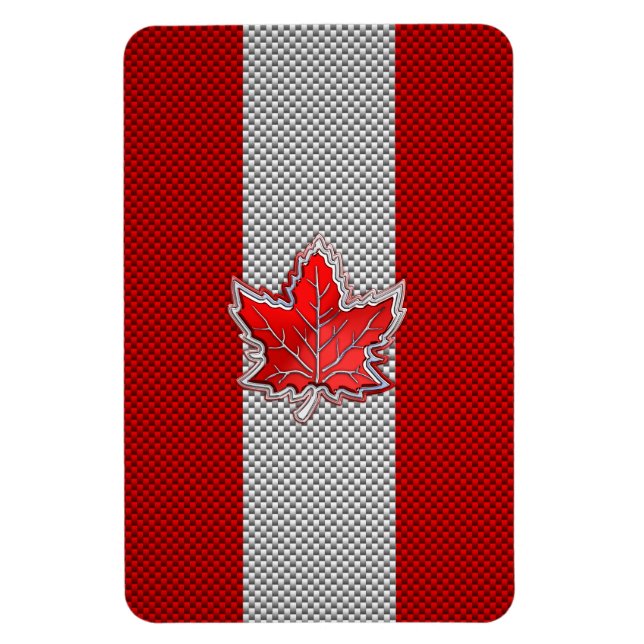 Canadian Red Maple Löv på Carbon Fiber stil Magnet (Vertikal)