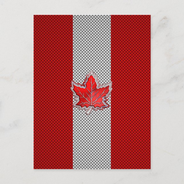 Canadian Red Maple Löv på Carbon Fiber stil Vykort (Framsida)